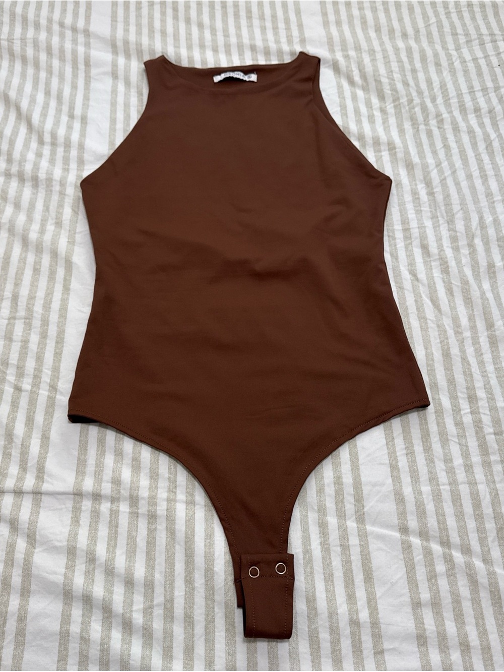 Classic Brown High-Neck One-Piece Bodysuit